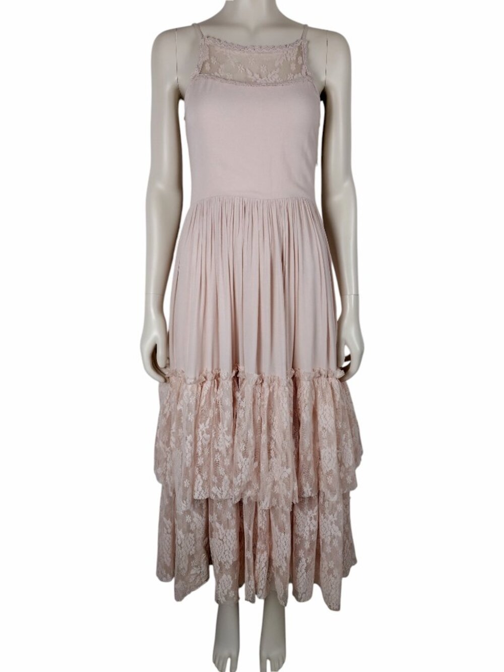 Joy Folie Mia Joy Blush Pink Tiered Lace Full Skirt Boho Maxi Dress Size 14